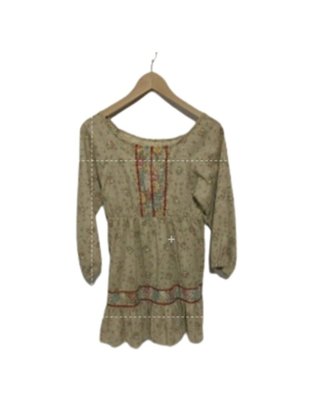 Vintage 1970's Boho Mini Prairie Dress Tunic Top Cream Floral Print Sz xs /child - Picture 6 of 14